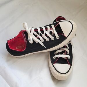 CONVERSE Black/Pink Sneakers. Double Tongue. Color Pink inside